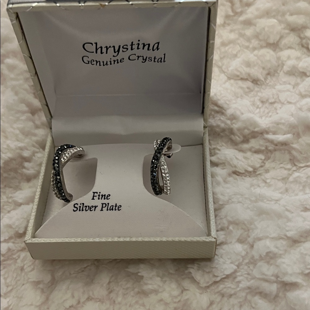 Silver and Black Crystal Earrings